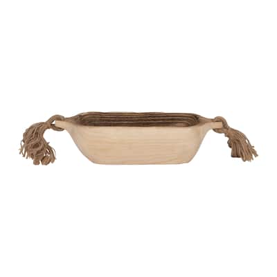 15" Wooden Tray with Tassels Contemporary Rustic Farmhouse Natural Brown Decorative Wooden Tray for Home or Office