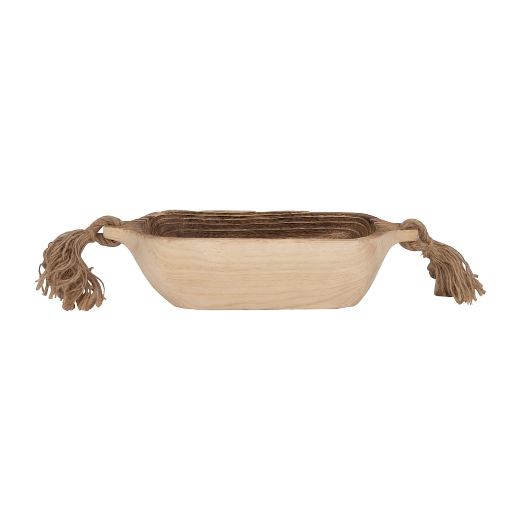 15" Wooden Tray with Tassels Contemporary Rustic Farmhouse Natural Brown Decorative Wooden Tray for Home or Office