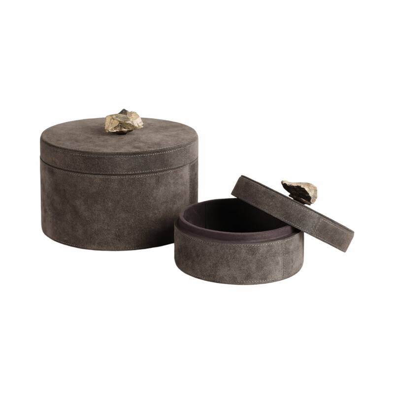 Wood Keepsake Box Stone Knob Lid Elegant Storage (Set of 2) - 5" Gray - 8" x 8" x 5"