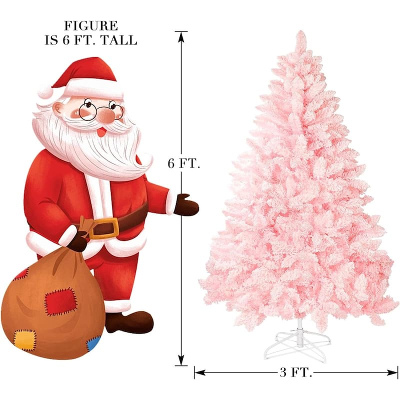 6ft-7ft Artificial Snow Flocked Christmas Tree with Metal Stable Stand Base for Indoor and Outdoor Holiday Decoration