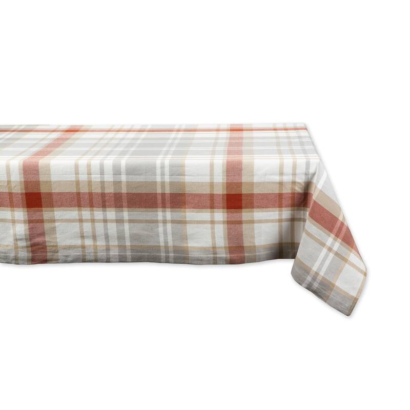 Modern Plaid Rectangular Cotton Tablecloth - 84" - Beige and Brick Red