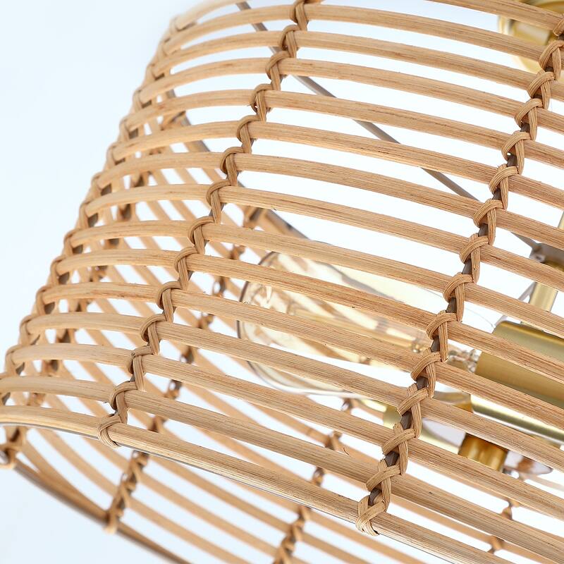 2-Light Bohemian Rattan Semi-Flush Mount Ceiling Light