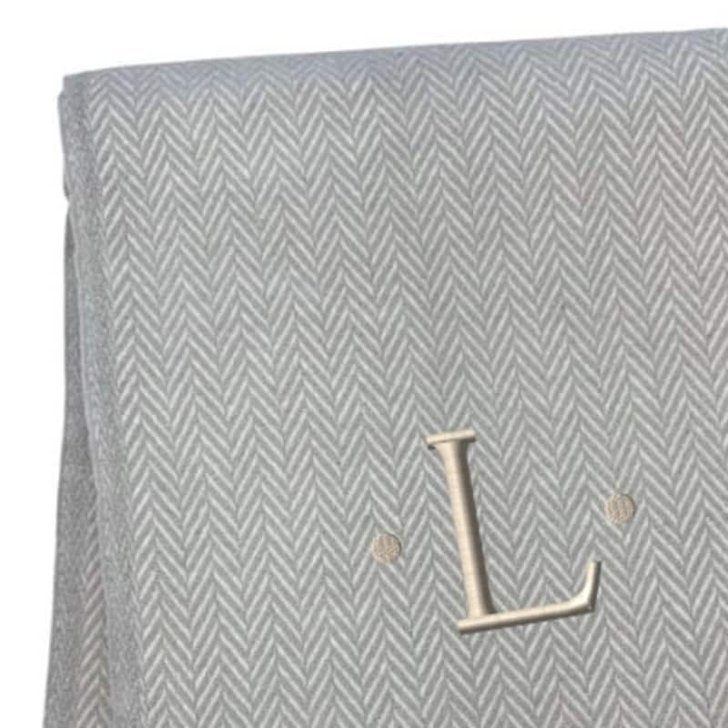 HomeRoots 55" X 70" Gray And White Herringbone Cotton Blend L Initial Throw Blanket with Tassels And Embroidery