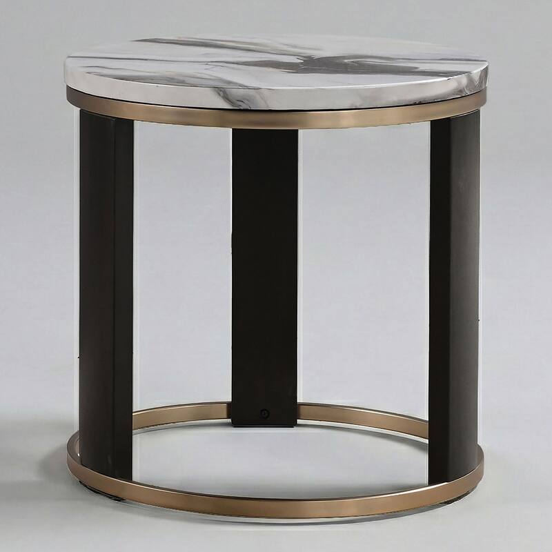 Furniture of America Morai Modern Black and White Wooden Round End Table