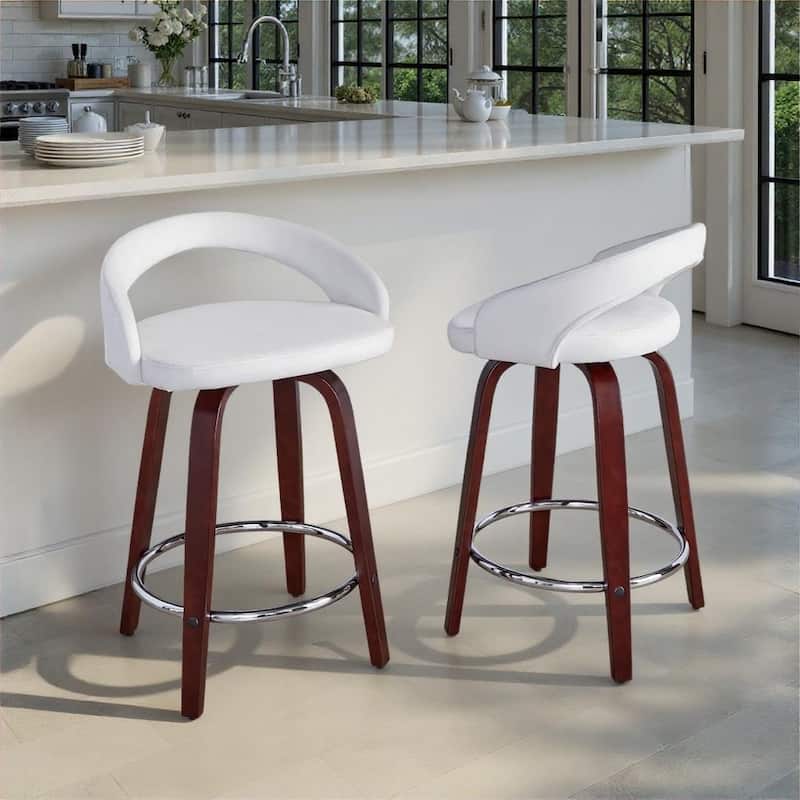 Grotto Upholstered 24" Fixed-Height Counter Stool - Set of 2 - White Velvet