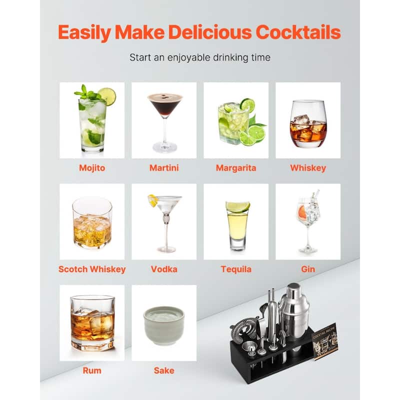 13 Pcs Bar Tool Set Stainless Steel Cocktail Shaker Kit with Storage Stand - 8.86 x 4.13 x 9.84 in