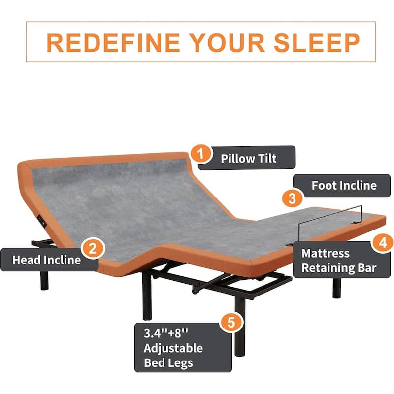 ESHINE Adjustable Bed Frame - 12 inch Hybrid Memory Foam Mattress 5000 Series