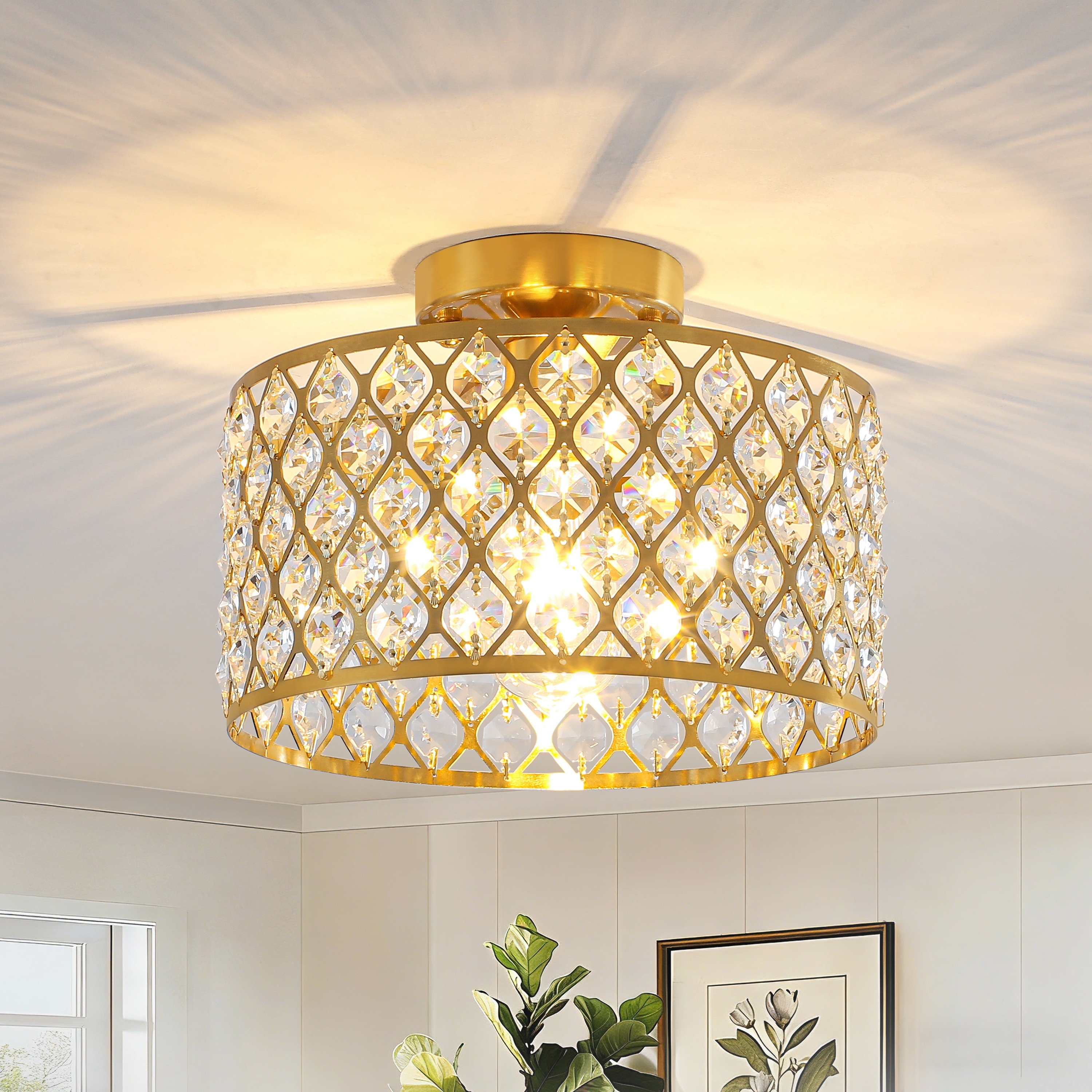 SOUNDFROG Barrel LED色: Warm White 1-Light Modern Vintage Drum Crystal Semi-Flush Mount Ceiling Light