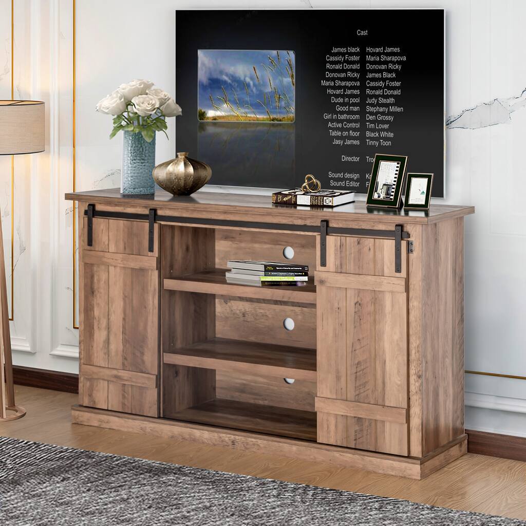 Crestlive Products 54 Inch TV Stand Media Console Table with Storage Cabinet & Adjustable Shelves
