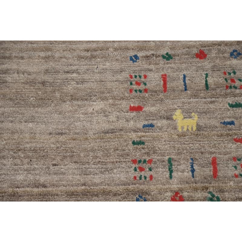 Hand Knotted Oriental Viscose Silk Carpet Tribal Animal Pictorial Beige & Ivories Gabbeh Area Rug - 12' 1'' X 8' 3''