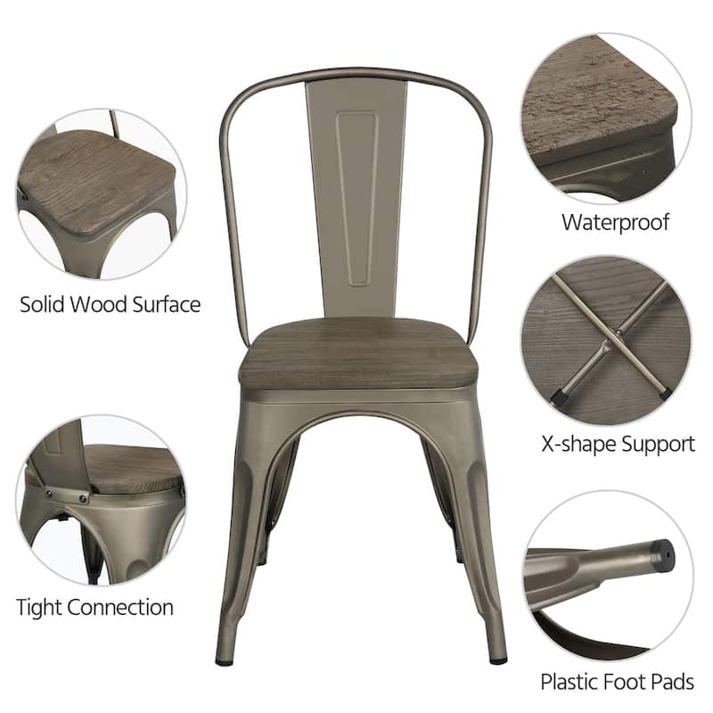 Yaheetech Set of 4 Metal Dining Chair Bistro Bar Stools with Wooden Stackable Chairs for Home