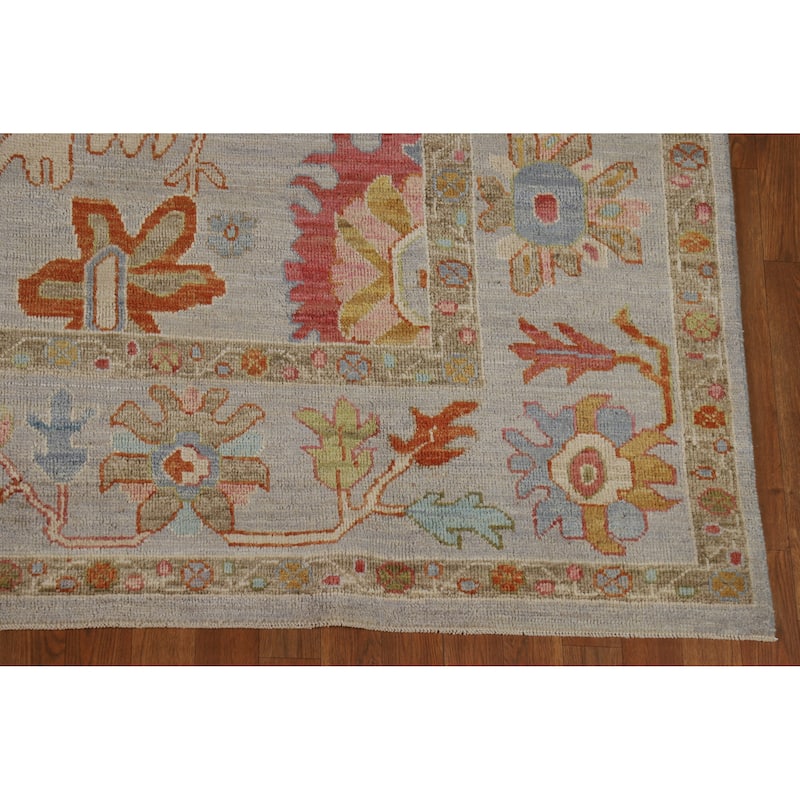 Hand Knotted Oriental 100% Wool Carpet Transitional All-Over Greys & Charcoal Oushak Area Rug - 9' 10'' X 8' 1''