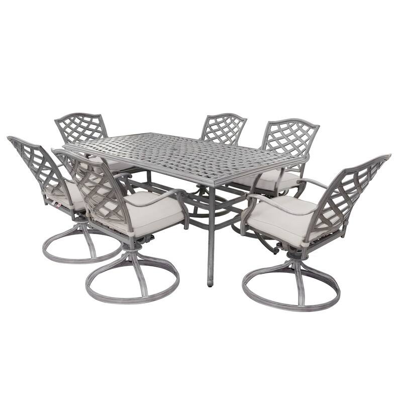 Aluminum 7-Piece Rectangular Dining Set With 6 Swivel Rockers