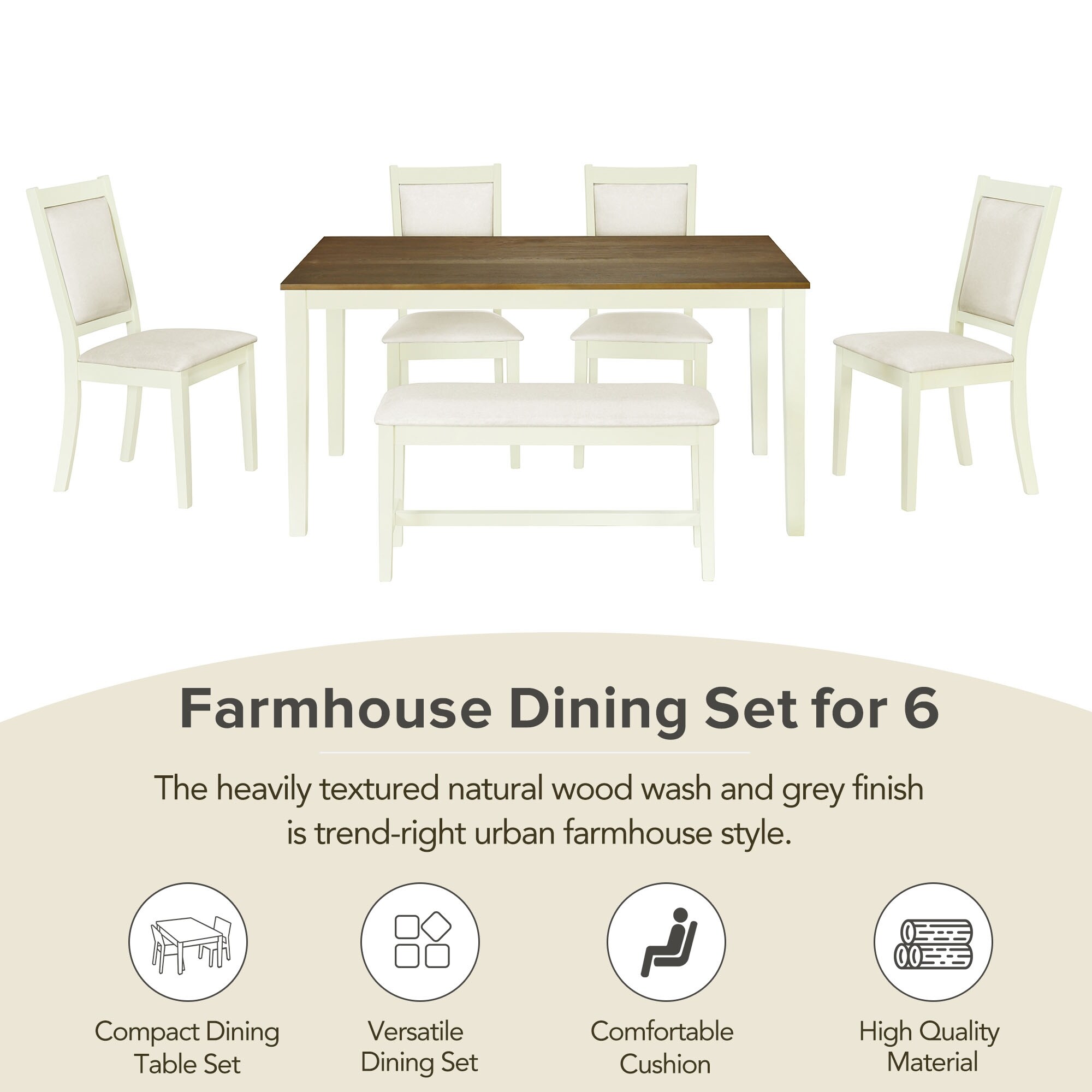 Urban farmhouse 6 piece dining set 2025