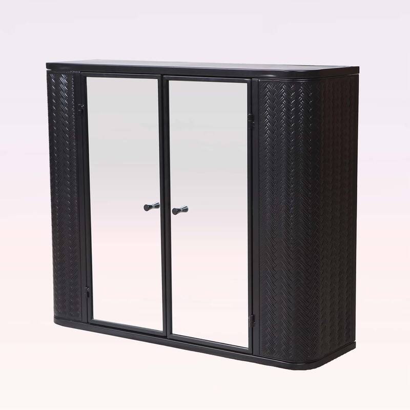 Wall-Mounted Bathroom Cabinet with Mirror,2 Mirrored Doors & Open Shelf,Farmhouse Metal Frame Storage