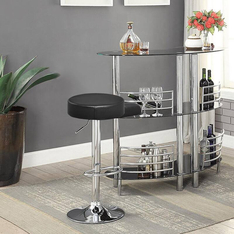 Gymax 1 PC Bar Stool Round Leather Seat Chrome Leg Adjustable