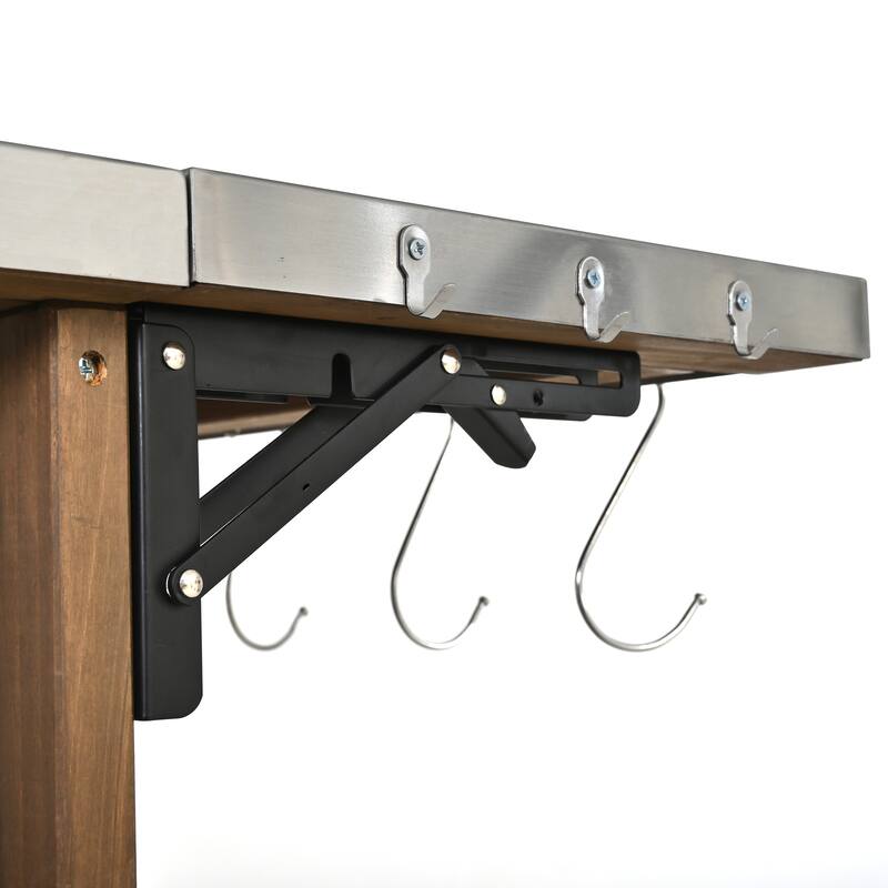 Christopher Knight Home - 54.33" Solid Wood Mobile Outdoor Kitchen Cart with Stainless Steel Top & Spice Rack & Lockable Wheels