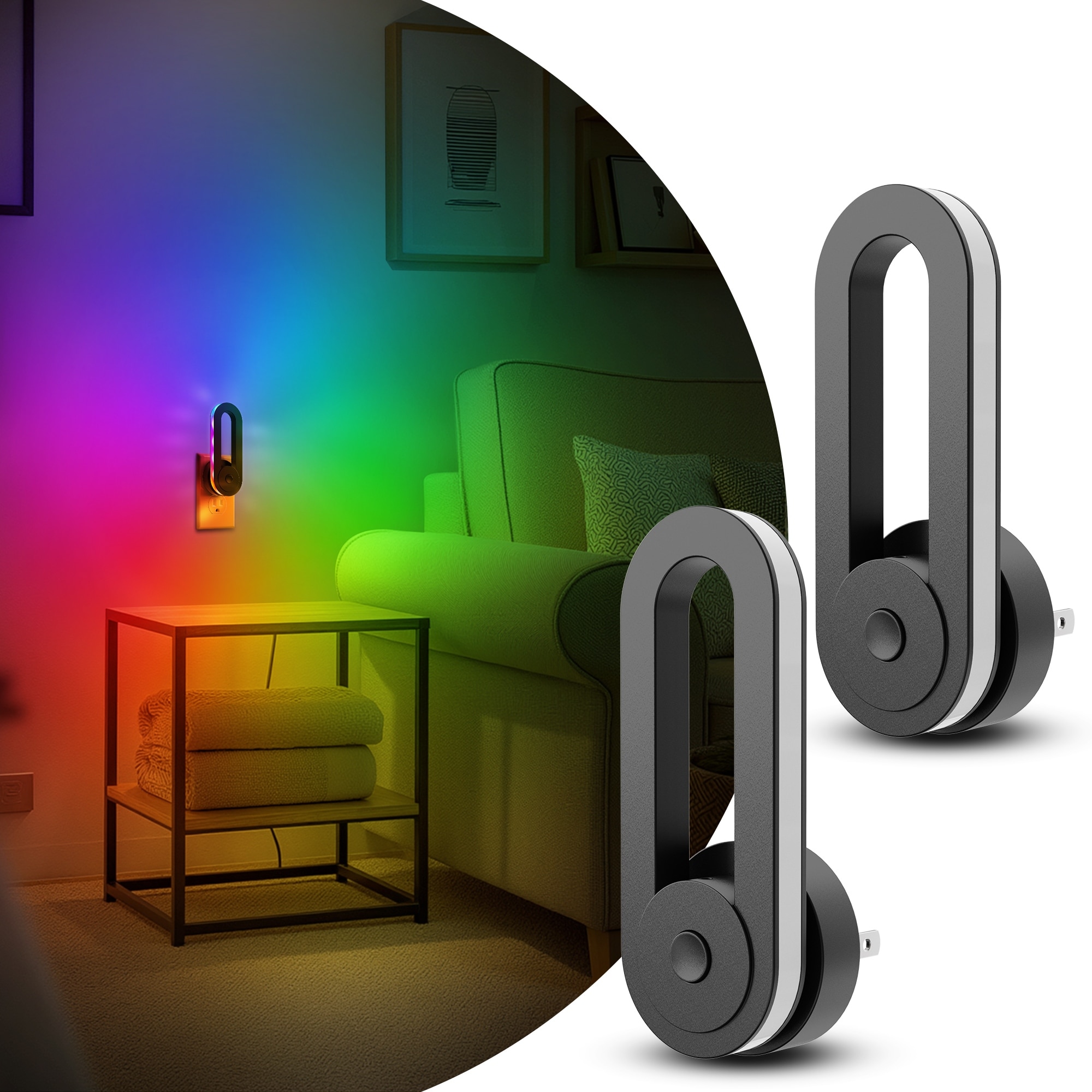 YANSUN Plug-in RGB Night Light with Rotating Arm, Dimmable Rainbow Wall Lamp
