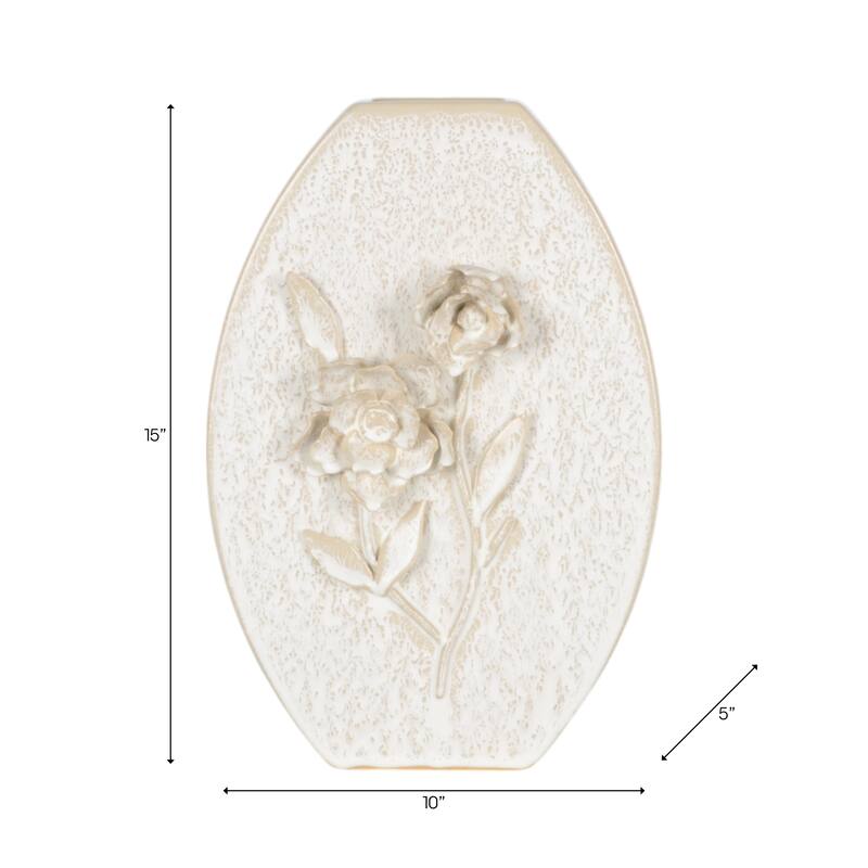 Ceramic Earthenware Textured Vase with Tapered Rim and Organic Pattern