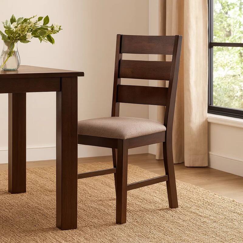 Yuzi Dining Chair Set of 2, Ladder Back, Cherry Brown Solid Wood