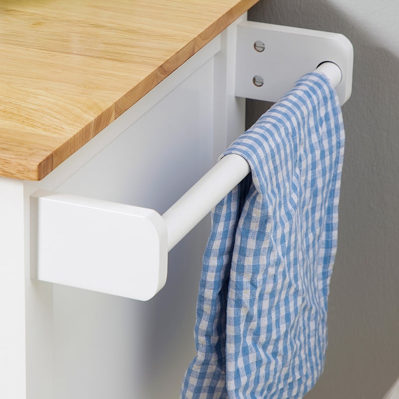 Rolling Cart with Drawer and Glass Door, Kitchen Island with Adjustable Shelf, Kitchen Cabinet with Towel Rack