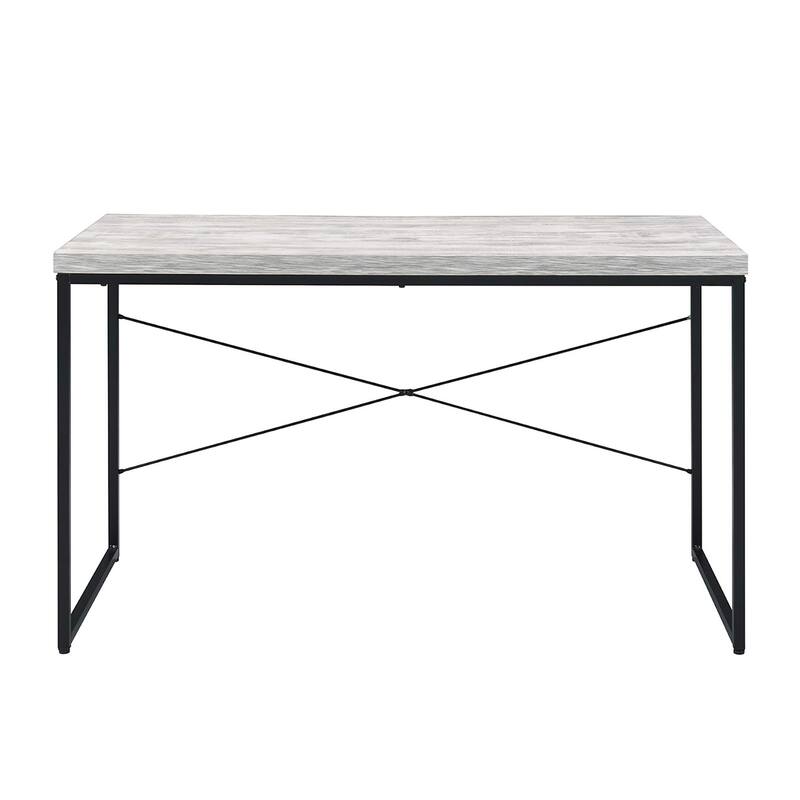 Faux Concrete Top Rectangular Writing Desk, Antique White and Black