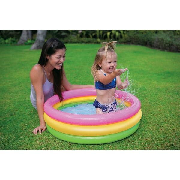 Piscine Bébé INTEX Sunset Glow - Gonflable 86 Cm, 3 Anneaux Colorés, Fond Gonflable - 56 L - Dès 1 An