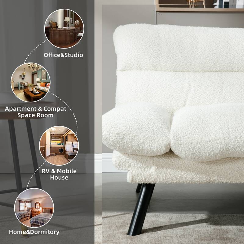 COOLMORE Linen/Microsuede/Teddy Loveseats Convertible Sleeper Sofa with metal feet