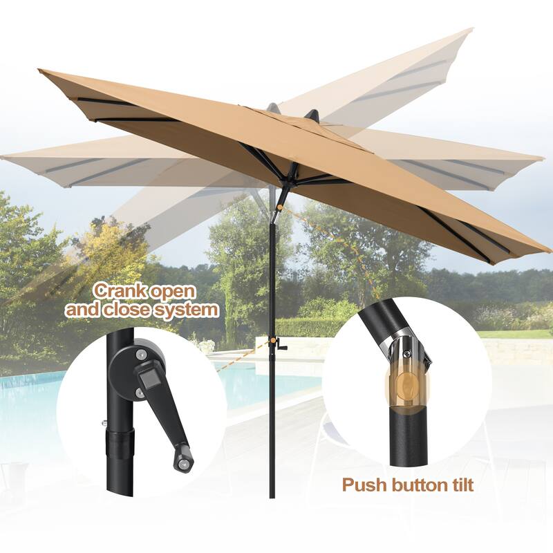 Pellebant Outdoor 9 x 5 FT Patio Market Umbrella Rectangular with Wheels Base Stand