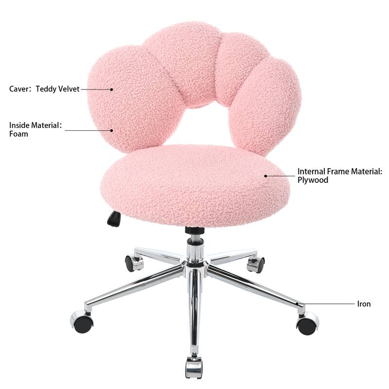 Criss Cross Chair with Wheels, Teddy Fabric Home Office Chair, 360°Swivel Height Adjustable Swivel Vanity Chair