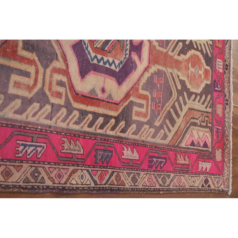 Hand Knotted Oriental 100% Wool Carpet Traditional Geometric Purples Meshkin Runner Rug - 10' 4'' X 4' 4''