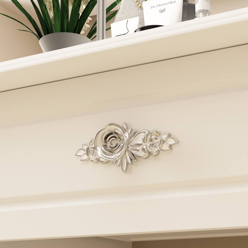 Elegant White Makeup Dressing Table with Adjustable Mirror Large Desk