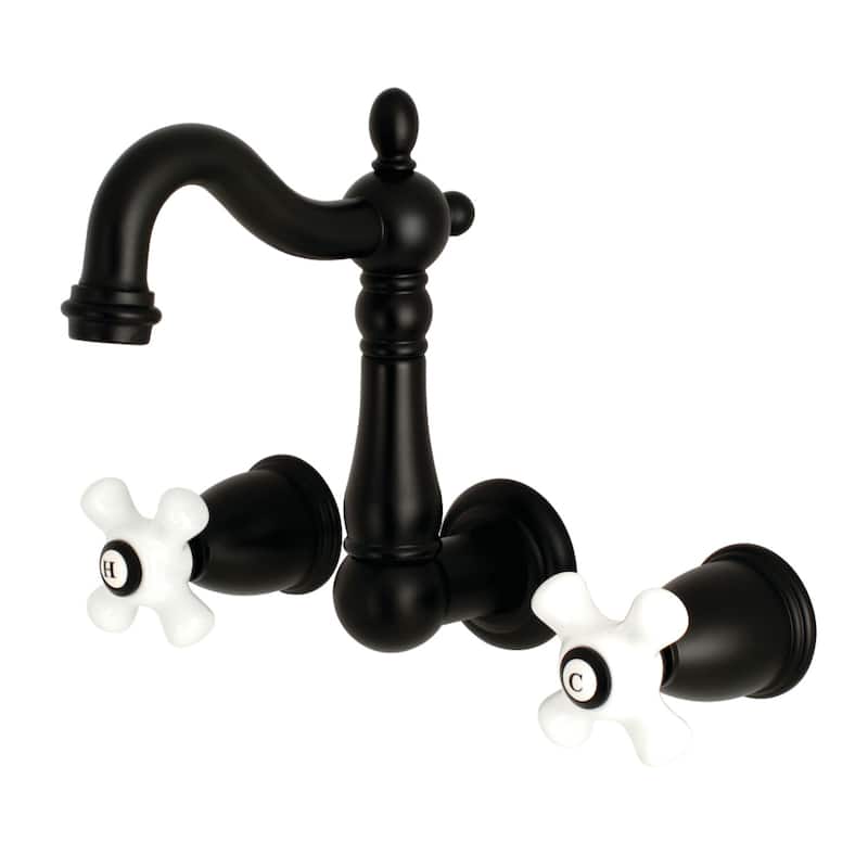 Heritage Two-Handle 3-Hole Wall Mount Bathroom Faucet - Matte Black