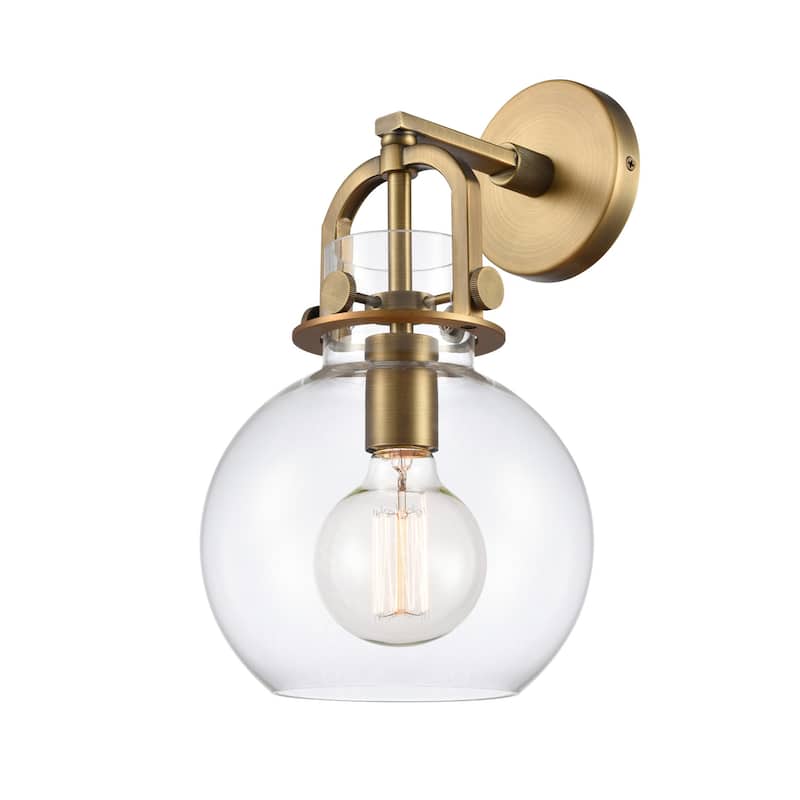 Innovations Lighting 410-1W-14-8 Newton Sphere Sconce Newton Sphere - Brushed Brass / Clear