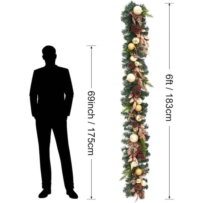 6Ft Pre-Lit Christmas Garland, Artificial Lighted Xmas Garland with 20 LED Lights