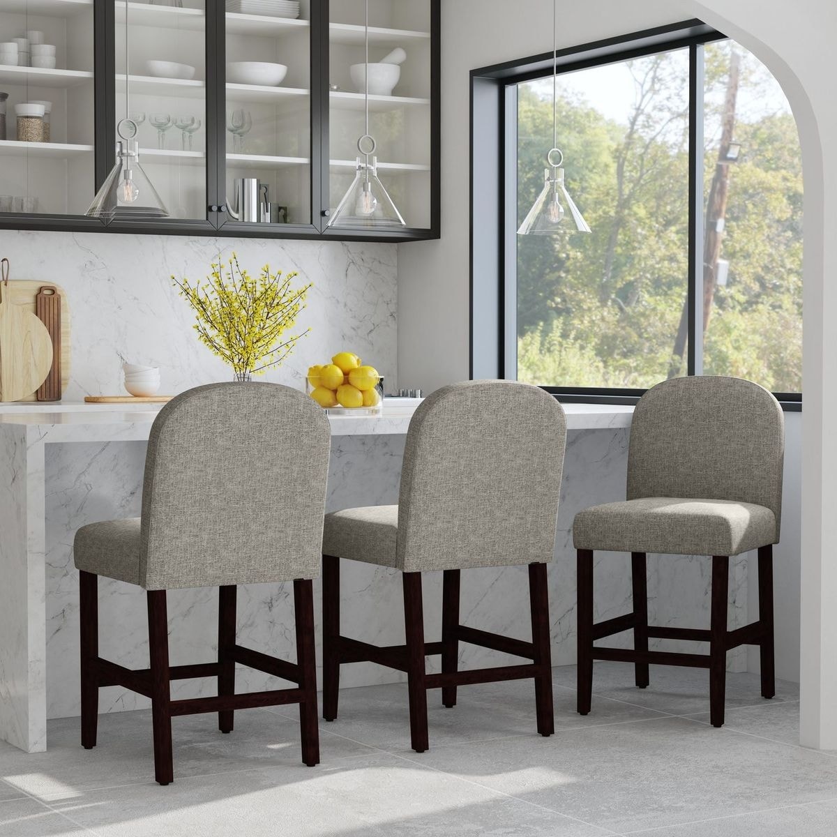 HomePop Rounded back Upholstered Counter stool-Gray Woven