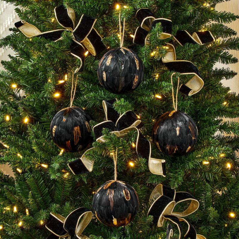 5" Highland Feather Ball Ornament Set of 4