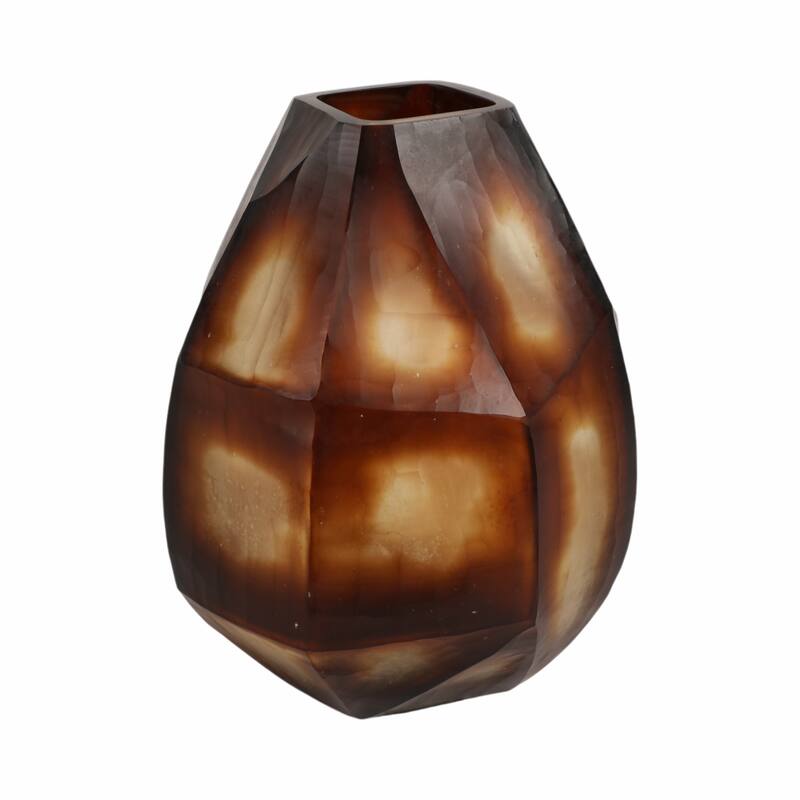 Glass Small Geometric Faceted Design Vase - Brown