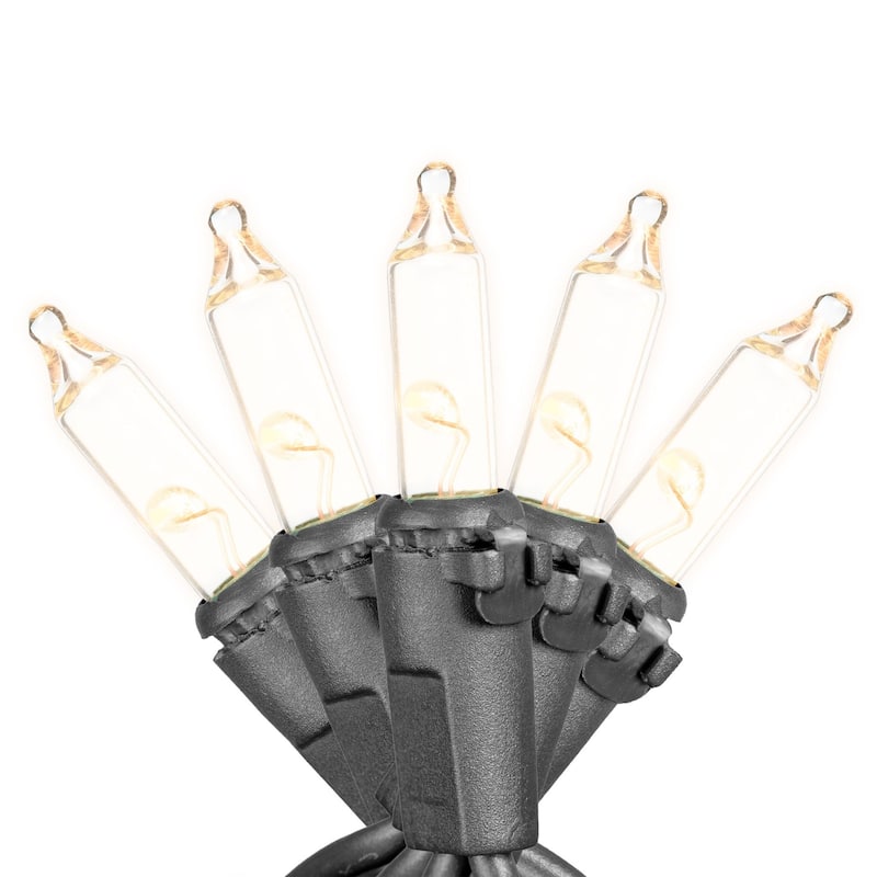 100 Light Traditional LED Christmas Mini Light Set, Patio Lights, Green wire, 22’ - Black