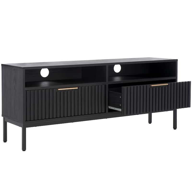 SAFAVIEH Lylia 2-Drawer 2-Shelf Entertainment Media Stand (Fits up to 65" Flatscreen TV) - 60.4 in. x 15.6 in. x 24.8 in.