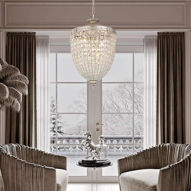 Antiqued 4-Light Glam Chandelier with Crystal Beaded for Living Room