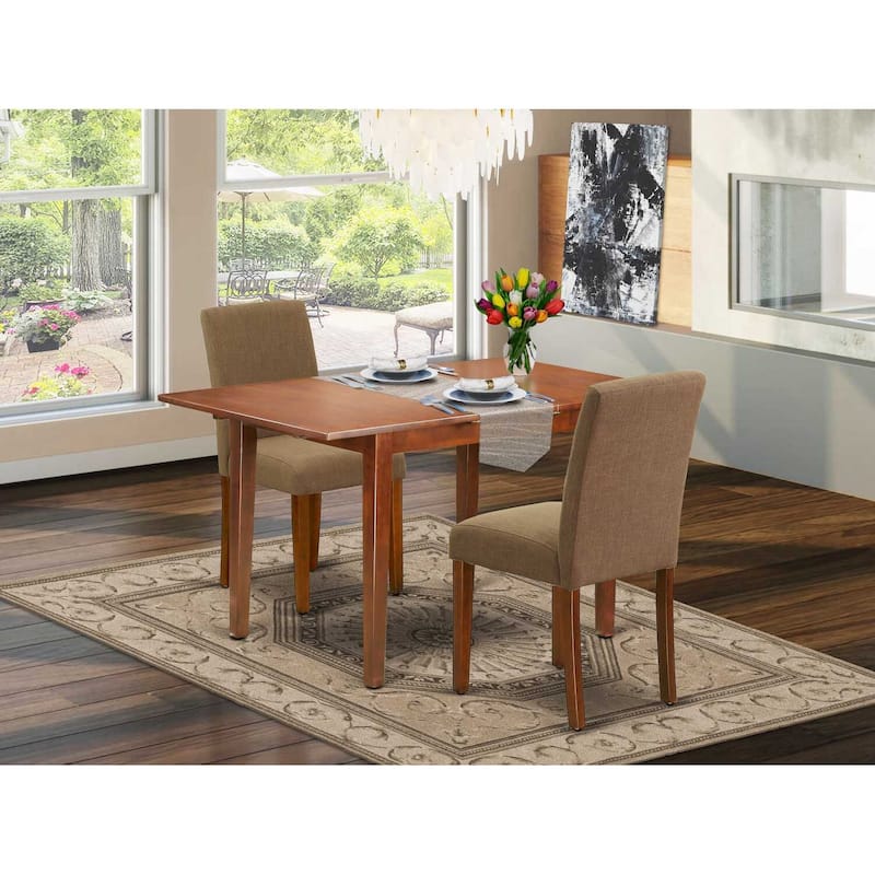 Kitchen Table Set 3pc Rectangle Dining Table W/Leaf & 2 Parsons Chairs - Rustic Linen Fabric