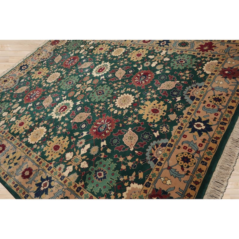 8x10 Hand Knotted New Zewland Wool Green Oushak Crafts Plush Pile Rug - 8' x 10'