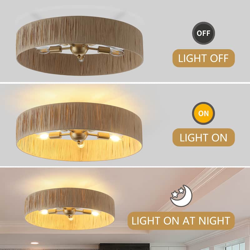5-Light Natural Raffia Semi Flush Mount Ceiling Light- Farmhouse Rustic - 21.65"x21.65"x7.2"