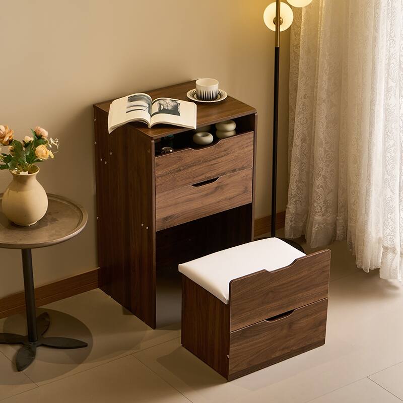 3 in 1 Vanity Desk with Plip-up Mirror & Lights, Glass Top Small Makeup Vanity, Makeup Desk with 3 Drawers & Storage Bench