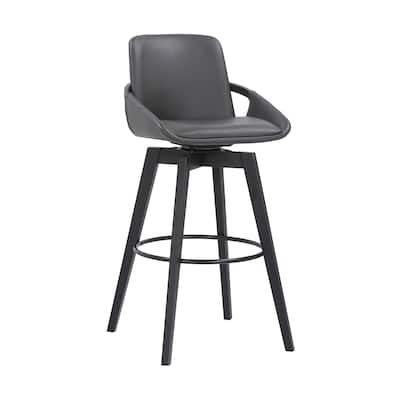 30 Inches Leatherette Swivel Barstool with Angled Legs, Black