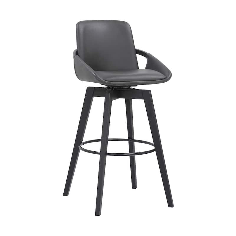 Baylor Mid-Century Swivel Bar Stool, Upholstered Counter Height Chair with Wood Frame