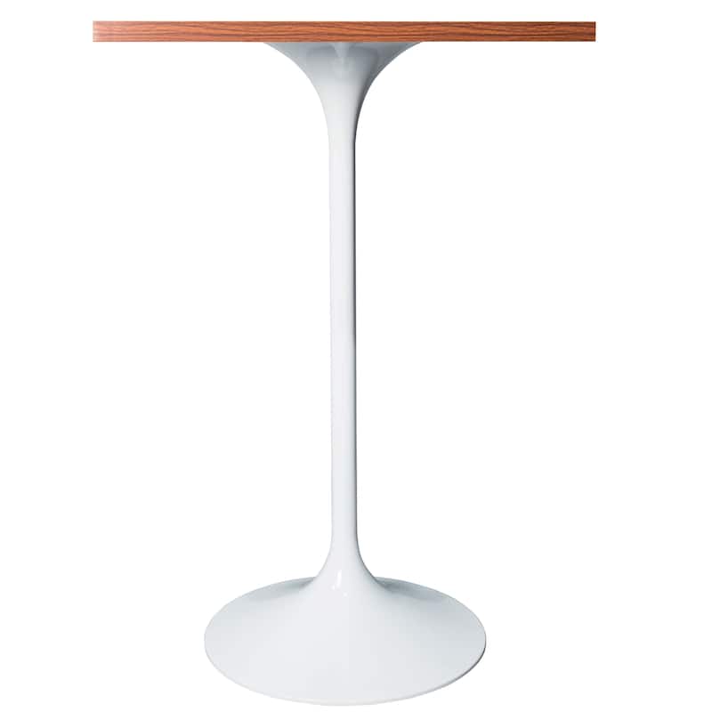 Verve 43 in. Tall Bar Height Dining Table Square MDF Wood Tabletop in White Stainless Steel Pedestal Base Accent Bar Table