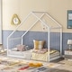 preview thumbnail 1 of 7, Wooden Twin Bed Frames w/Roof, Montessori House Shaped Floor Bed for Kids Girls Boys, Sturdy Framework, Easy Assembly, No Noise White - Twin