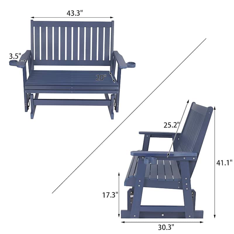 Fortune Candy HIPS Patio Glider 2-Seat with Cup Holders, Heavy Duty 900 LB, All-Weather Resistant